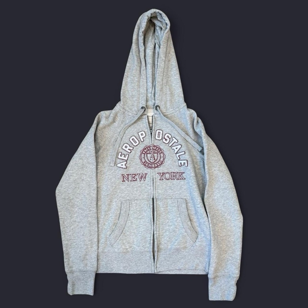 Aeropostale New York Full Zip Grey Hoodie Women's Size Small 2000s Y2K Style NY